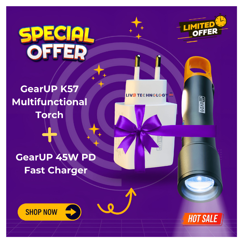 GearUP K57 Multifunctional Rechargeable Torch & GearUP GP007 45W Fast Charging PD Combo